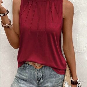 SHEIN Red Pleated Tank Top Relaxed Fit